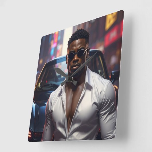 Hip Hop - American Rap Star -  Quadratische Wanduhr (Winkel)