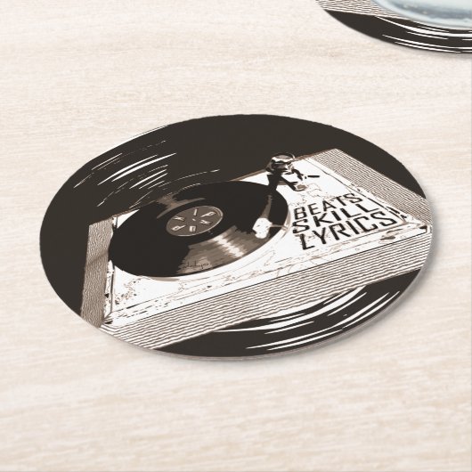 HIP HOP BEATS SKILL TEXTE AUF TURNTABLE PAPIERPLAT RUNDER PAPPUNTERSETZER (Angewinkelt)