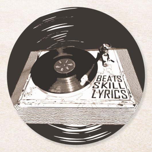 HIP HOP BEATS SKILL TEXTE AUF TURNTABLE PAPIERPLAT RUNDER PAPPUNTERSETZER (Vorderseite)