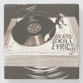 HIP HOP BEATS SKILL TEXTE AUF TURNTABLE PAPIERPLAT STEINUNTERSETZER (Vorderseite)