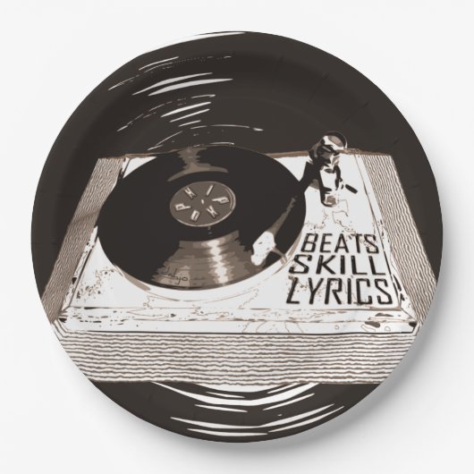 HIP HOP BEATS SKILL TEXTE AUF TURNTABLE PAPPTELLER (Vorderseite)