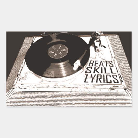 HIP HOP BEATS SKILL TEXTE AUF TURNTABLE RECHTECKIGER AUFKLEBER (Vorderseite)