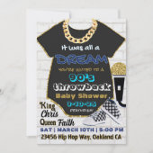 Hip Hop Blue und Gold Old School Baby Shower der 9 Einladung (Vorderseite)