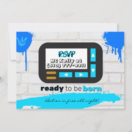 Hip Hop Blue und Gold Old School Baby Shower der 9 Einladung (Rückseite)