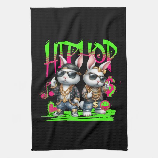 Hip Hop Bunnies Geschirrtuch (Vertikal)