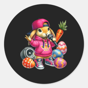 Hip Hop Bunny Oster-Eier Mikrofon Vibe Runder Aufkleber