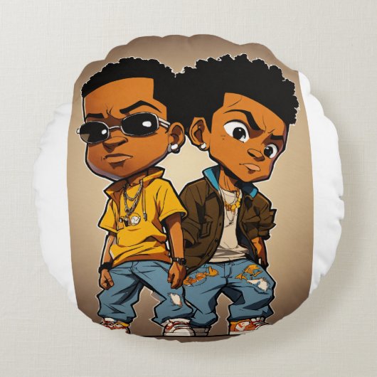 Hip Hop Cartoon Character in Boondocks Art Style Rundes Kissen (Vorderseite)