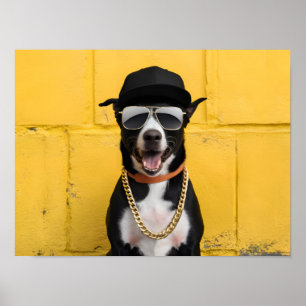 Hip Hop Dog Star in trendy Cap and Chain Poster
