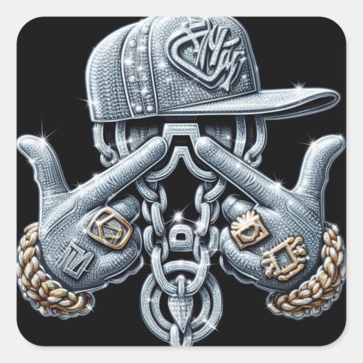 Hip Hop Gangster Quadratischer Aufkleber (Vorderseite)