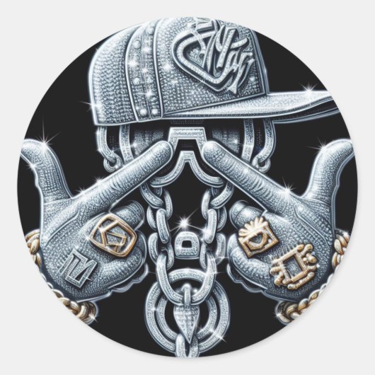 Hip Hop Gangster Runder Aufkleber (Vorderseite)