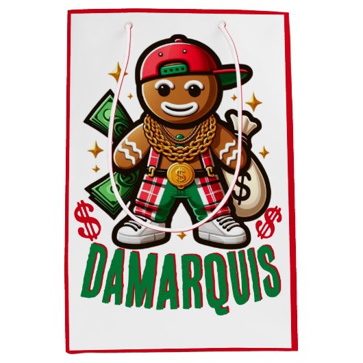 Hip Hop Gingerbread Mann Swag Weihnachten Mittlere Geschenktüte (Vorderseite)