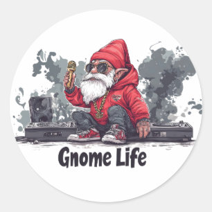 Hip Hop Gnome Illustration - Gnome Life Runder Aufkleber