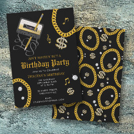 Hip Hop Gold Chain Cassette 80's 90's Birthday Einladung