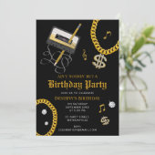 Hip Hop Gold Chain Cassette 80's 90's Birthday Einladung (Stehend Vorderseite)