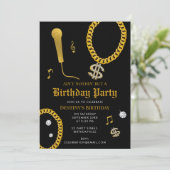 Hip Hop Gold Chain Microphone 80's 90's Birthday Einladung (Stehend Vorderseite)
