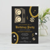 Hip Hop Gold Chain Subwoofer 80's 90's Birthday Einladung (Stehend Vorderseite)