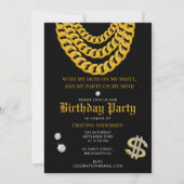 Hip Hop Gold Cuban Link Chain 90's Birthday Party Einladung (Vorderseite)