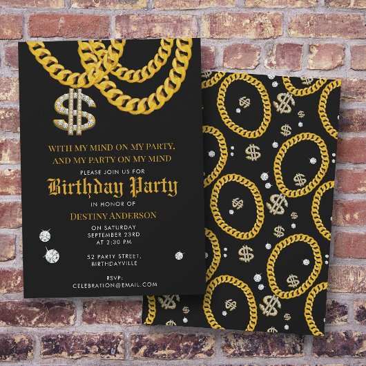 Hip Hop Gold Cuban Link Chain 90's Birthday Party Einladung