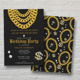 Hip Hop Gold Cuban Link Chain 90's Birthday Party Einladung