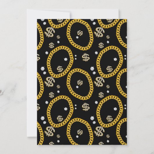 Hip Hop Gold Cuban Link Chain 90's Birthday Party Einladung (Rückseite)