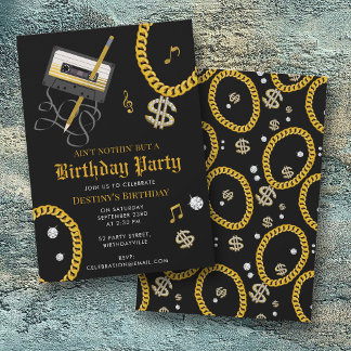 Hip Hop Goldkette Kassette 80er 90er Geburtstag Einladung