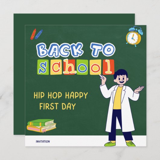 Hip Hop Hooray Happy First Day  Einladung (Vorne/Hinten)
