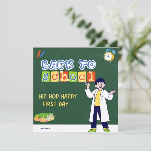 Hip Hop Hooray Happy First Day  Einladung (Stehend Vorderseite)