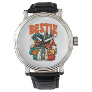 Hip Hop Hund Besties Shirt für Freunde T - Shirt Armbanduhr