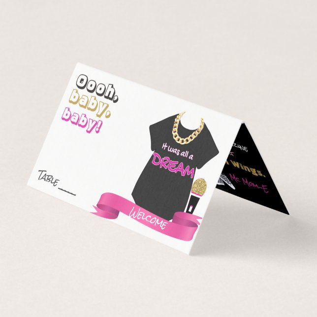 Hip Hop Kinderdusche {Girl} Table Platzkarten (Vorderseite)