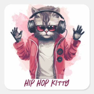 Hip Hop Kitty Quadratischer Aufkleber