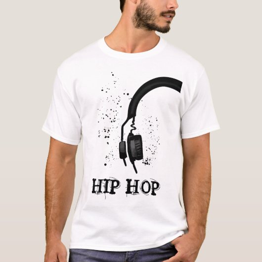 Hip Hop Kopfhörer Grafik schwarz und weiß T-Shirt (Vorderseite)