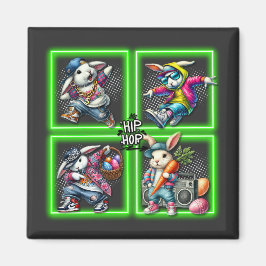 Hip Hop Oaster Bunny Buddies, Neon Green | Magnet
