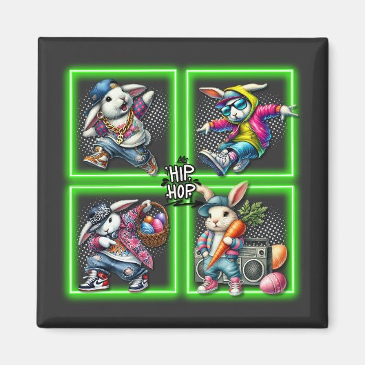 Hip Hop Oaster Bunny Buddies, Neon Green | Magnet (Vorne)