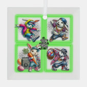 Hip Hop Oaster Bunny Buddies, Neon Green | Ornament Aus Glas (Rückseite)