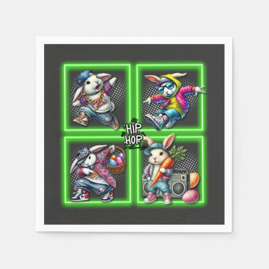 Hip Hop Oaster Bunny Buddies, Neon Green | Serviette (Vorderseite)