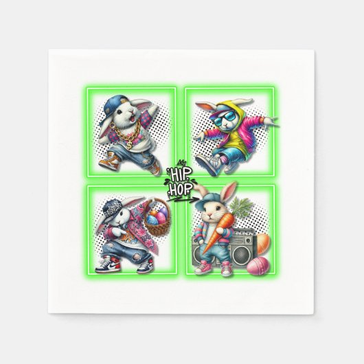 Hip Hop Oaster Bunny Buddies, Neon Green | Serviette (Vorderseite)