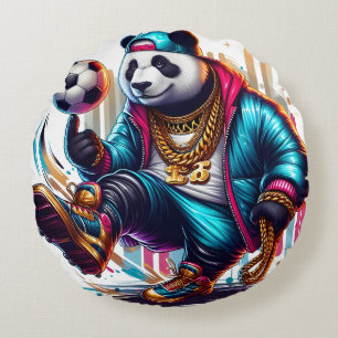 Hip Hop Panda Fußball Sommer Sportarten Rundes Kissen