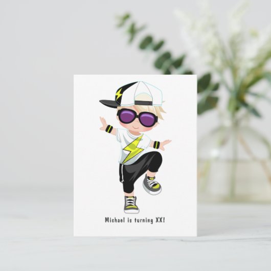 Hip Hop Rap Boy Break Dancer Birthday Party Postkarte (Stehend Vorderseite)