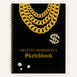 Hip Hop Rap Gold Cuban Link Chain 90's Sketchbook Notizblock