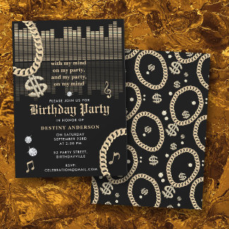 Hip Hop Rap Musik Gold Link Kette 90er Geburtstag Einladung