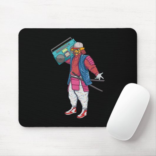 Hip Hop Samurai mit Boombox Stereo Retro 80er Mousepad (Mit Mouse)