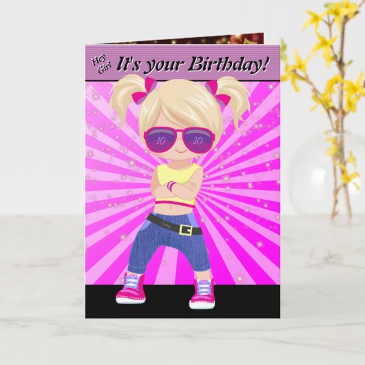 Hip Hop Secret Nachricht Blonde Girls Happy Birthd Karte (Gelbe Blume)