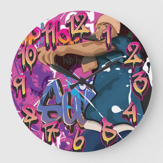 Hip Hop Singer Große Wanduhr (Vorderseite)