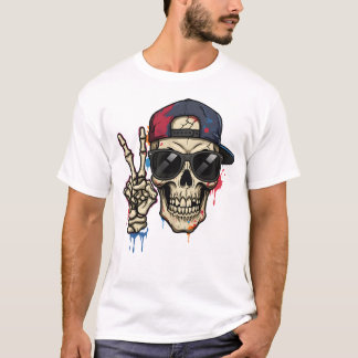 Hip Hop Skeleton mit Cap & Shades T-Shirt
