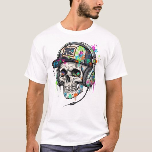 Hip Hop Skull mit Sonnenbrille T-Shirt (Vorderseite)