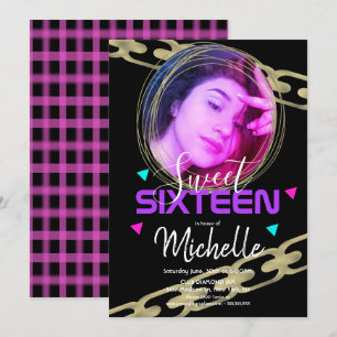 Hip Hop Sweet Sixteen Goldring Konfetti Foto Einladung