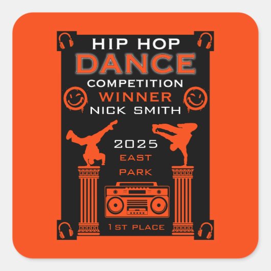 Hip Hop Tance Wettbewerb Quadratischer Aufkleber (Vorderseite)