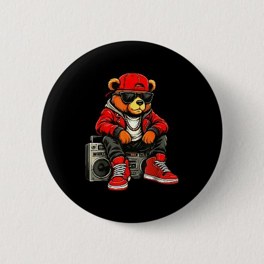 Hip Hop Teddy Bear Rap Music  Button (Vorderseite)