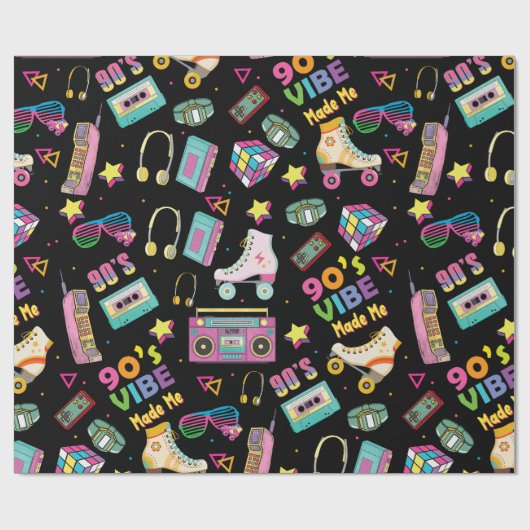 Hip Hop Vibes Retro aus den 90er Jahren gestaltete Geschenkpapier (Flach)