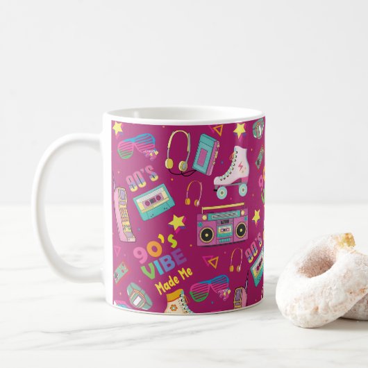 Hip Hop Vibes Retro aus den 90er Jahren gestaltete Kaffeetasse (Mit Donut)
